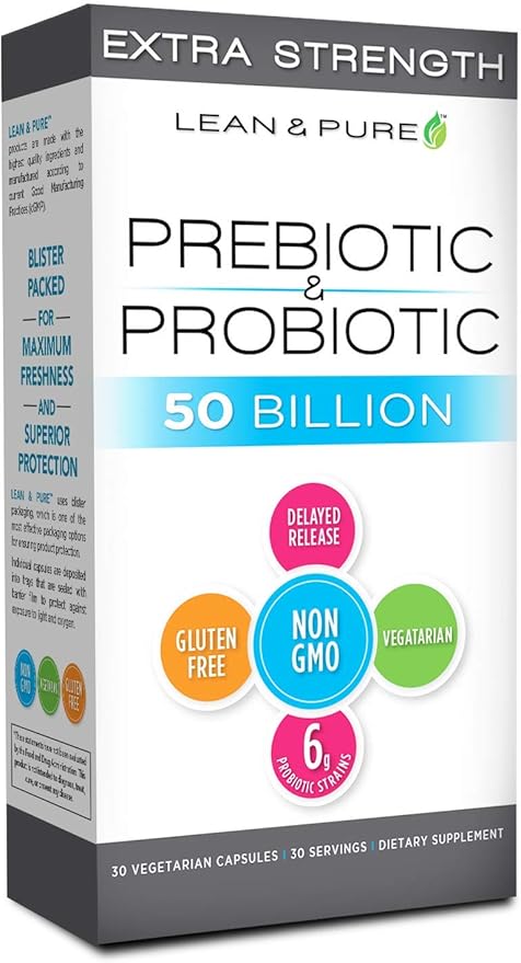 Olympian Labs Lean &amp Pure Extra Strength Prebiotic and Probiotic 50 Billion CFU Delayed Release Blister Pack of 30 Tabs