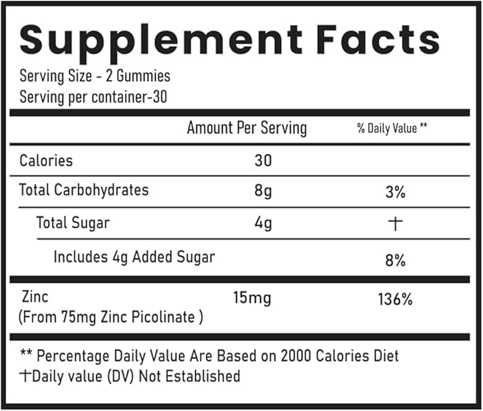 Zinc Gummies - Zinc Picolinate 15mg Highly Absorbable Supplement for Men and Women 60 Gummies