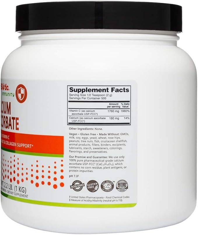 NutriBiotic Calcium Ascorbate Vitamin C Powder 2.2 Lb - Essential Antioxidant &amp Collagen Support Supplement