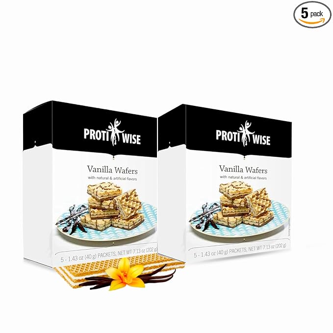 ProtiWise High Protein Wafers | Vanilla | 15g Protein Per Serving Low Carb Low Sugar High Fiber Snack | Gluten-Free Keto-Friendly Diet for Hunger Control &amp Weight Loss | Pack of 2 (5/Box)