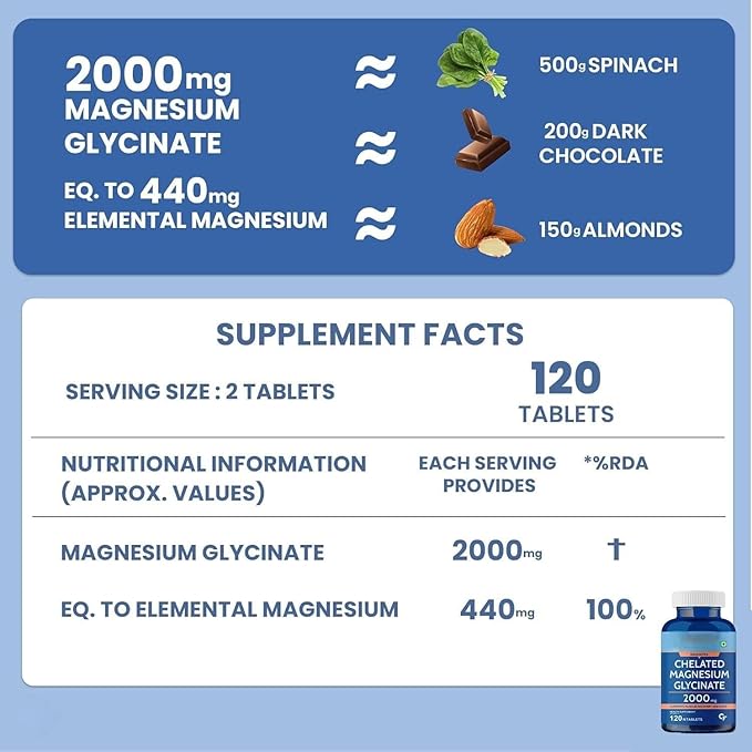 Generic Magnesium Glycinate 2000mg Per Serving Supplement - 120 Veg Tablets