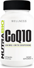 NutraBio CoQ10 Dietary Supplement with Bioperine Healthy Heart Function &amp Cellular Energy Production 200mg - 60 Capsules