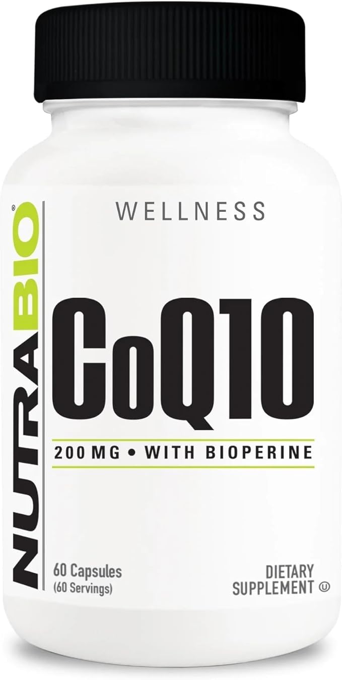 NutraBio CoQ10 Dietary Supplement with Bioperine Healthy Heart Function &amp Cellular Energy Production 200mg - 60 Capsules