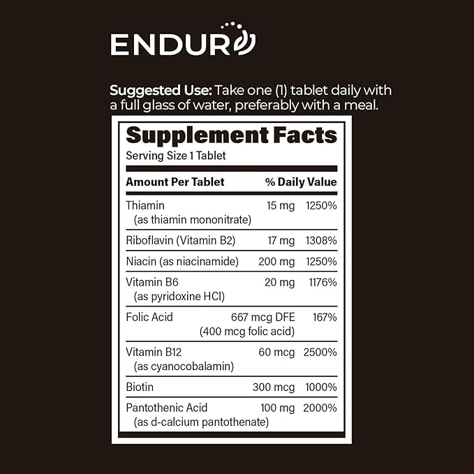 ENDUR-B Complex - SR (Sustained Release) Energy Healthy Aging Cardiovascular Support - B2 B3 B5 B6 Folic Acid B12 Biotin - Designed for Optimum Nutrient Delivery - 150 Tablets