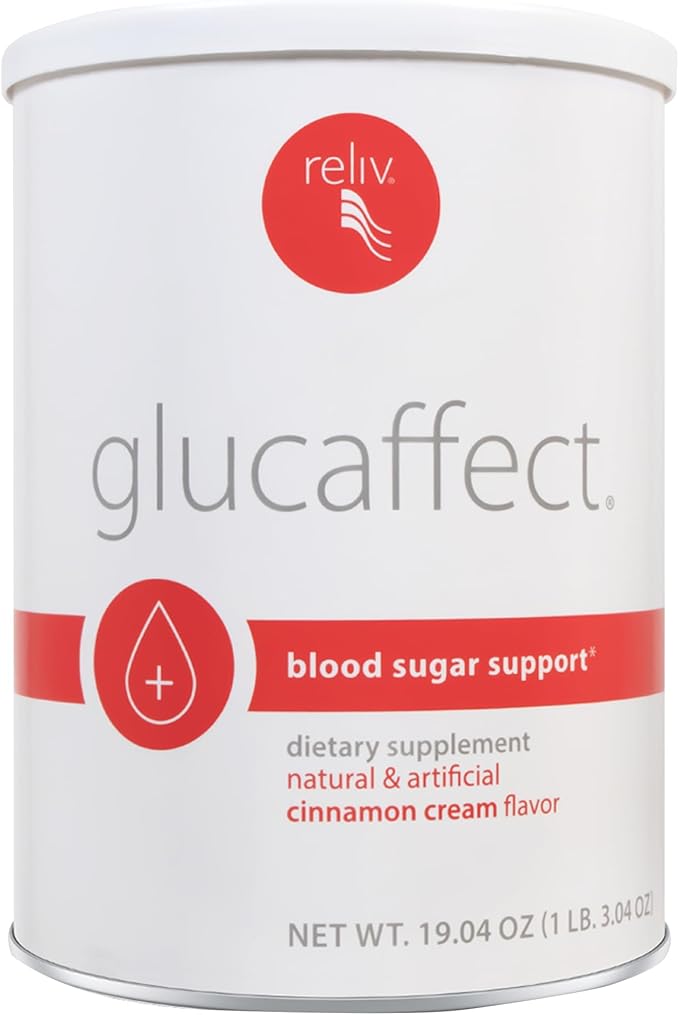RELIV GlucAffect Support Powder - Omega 3 &amp LunaRich Blend for Balanced Dextrose Levels &amp Wellness Cinnamon Cream Flavor 19.04 oz