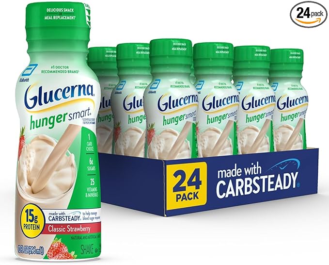 Glucerna Hunger Smart Diabetes Care Shake Classic Strawberry Diabetic Meal Replacement to Support Blood Sugar Management 15g Protein 180 Calories Ready to Drink 10 Fl Oz 24 Pack