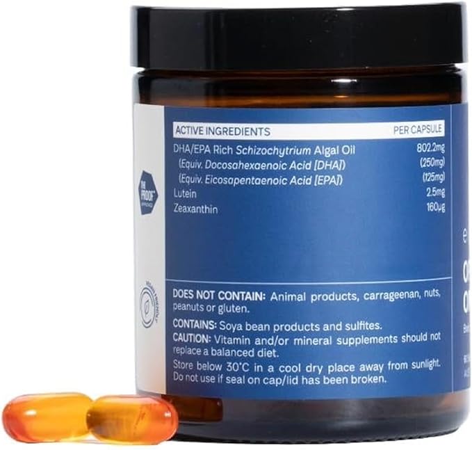 eimele | Optimal Omega+ | Plant-Based Omega-3 EPA &amp DHA | Supplement for Brain Eye &amp Heart Health | Antioxidant Support for Cognitive Function &amp Wellbeing | Non-GMO | Vegan | 60 softgel C