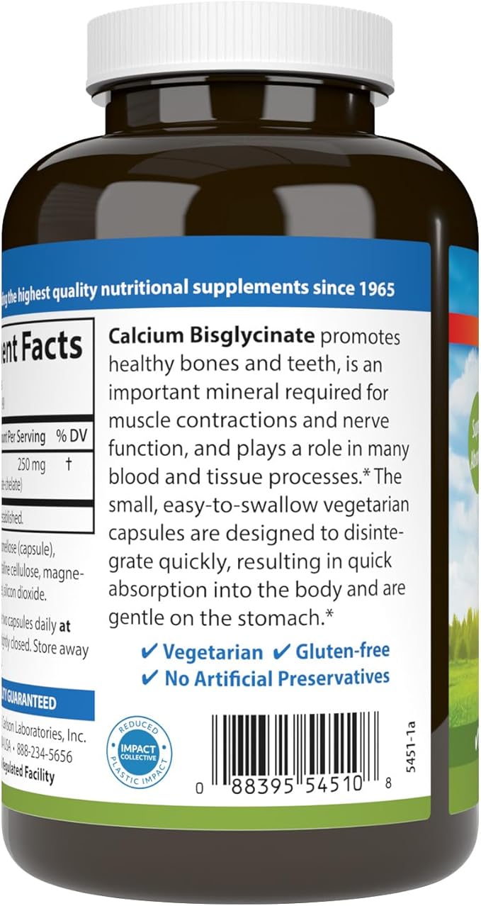 Carlson – Calcium Bisglycinate 250 mg Calcium for High Absorption Supports Healthy Bones and Teeth Gentle on Stomach Promotes Muscle Function 180 Count