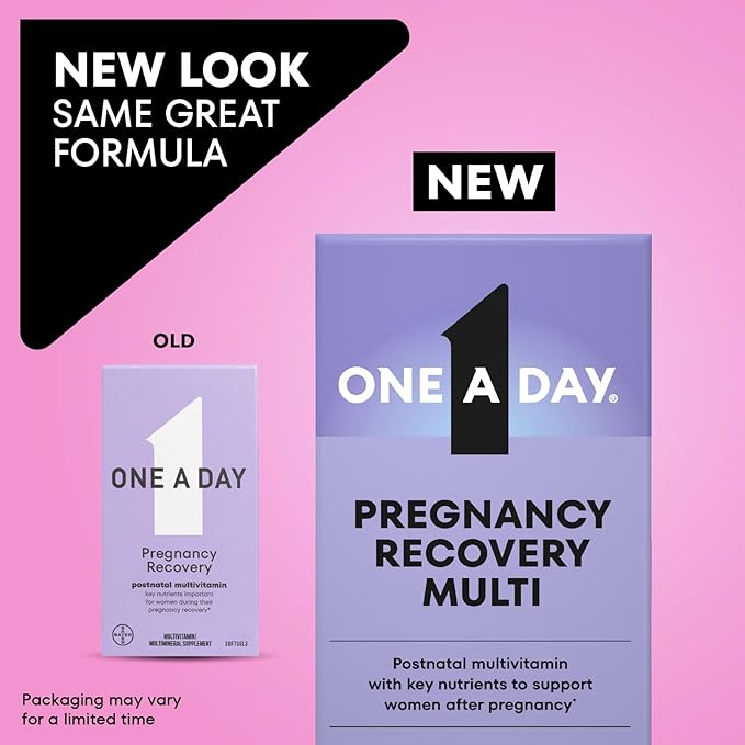 One A Day Postnatal Vitamins for Women Postnatal Multivitamin with Folic Acid Omega-3 DHA B Vitamins Support Immune Health Breastfeeding Post Partum Essential Nutrients for Women 60 Ct