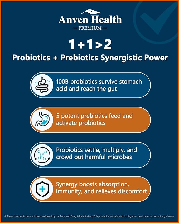 100 Billion Probiotics for Men and Women 27 Strains 5 Organic Prebiotics for Gut Digestive &amp Immune Health Supports Diarrhea Gas Bloating Non-GMO Zero Fillers – Made in USA丨180 Caps