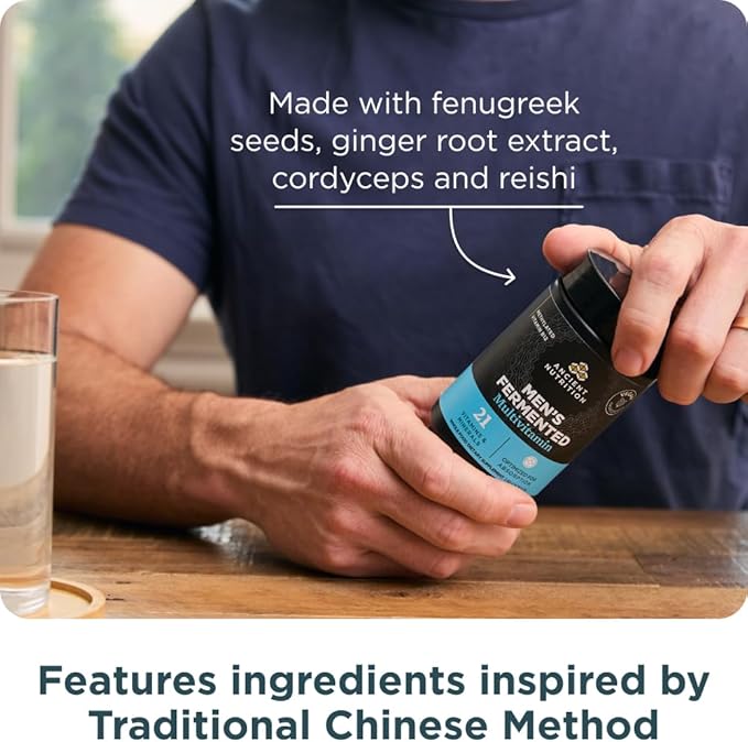 Ancient Nutrition Multivitamin for Men Men's Fermented Multivitamin with Methylated Vitamin A C D E K Zinc &amp Magnesium Immune Support Vegan 60 Ct