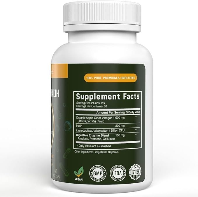 Vital Gut Health 4in1 Formula with Apple Cider Vinegar Prebiotics &amp Probiotics Digestive Enzymes for Strong Immunity Support and Complete Gut and Digestion Support- 30 Days Supply