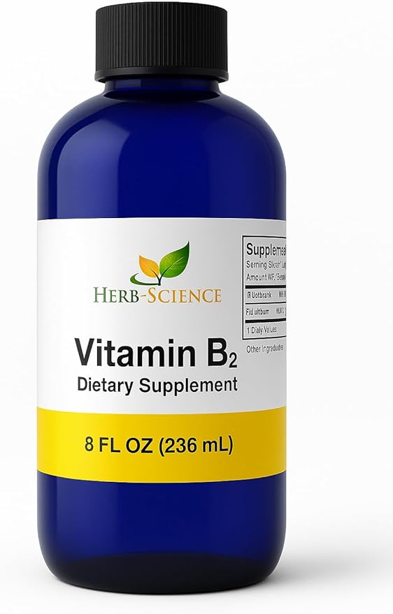 Vitamin B2 Supplement - Riboflavin Drops Liquid Extract - for Headache Relief Natural Energy - Support for Hair Skin Nail HealthCollagen Production - Non-Alcoholic - 8 Fl.oz.