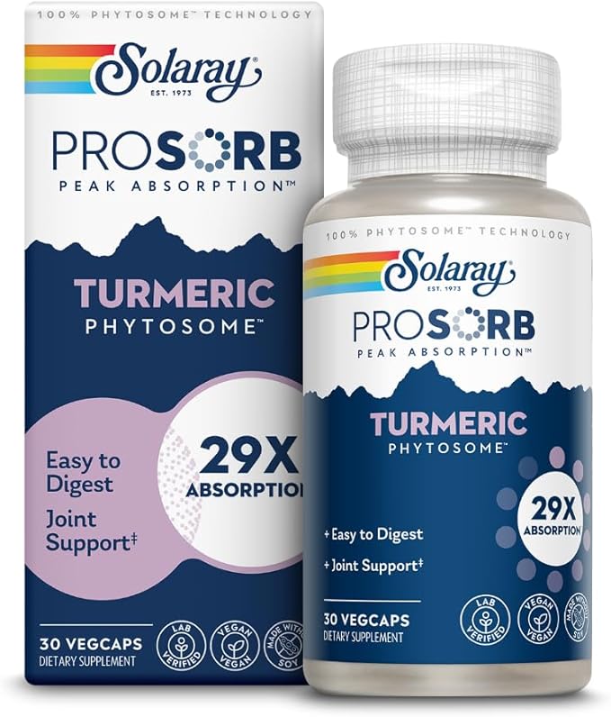 SOLARAY ProSorb Turmeric Supplement Phytosome 500 mg - 29X High Absorption Turmeric Curcumin Supplement for Joint Health Support - Easy-to-Digest Curcumin Vegan 60-Day Guarantee 30 Serv 30 VegCaps