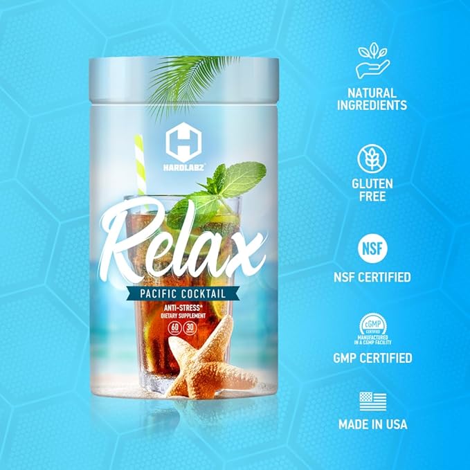 HARDLABZ Relax - All-Natural Stress Relief Sleep Support Mood Enhancement Herbal Supplement with Ivan Tea Valerian Ginseng Lavender Lemon Balm Motherwort 60 Capsules