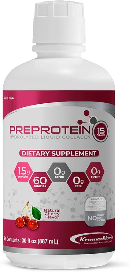 PreProtein 15 Liquid Hydrolyzed Collagen Peptides – Sugar Free Cherry Flavor Drink – 15g Protein Amino Acid Supplement for Bariatric Recovery Joint Support &amp Wound Care – 30oz