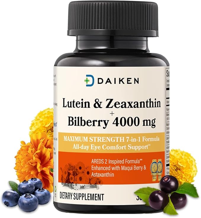 DAIKEN Lutein and Zeaxanthin Supplements AREDS 2 Inspired Formula with Astaxanthin Maqui Berry Bilberry Flaxseed Oil &amp Vitamin E 30 Softgels