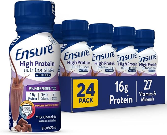 Ensure High Protein Nutritional Shake With Fiber &amp Ensure Original Vanilla Liquid Nutrition Shake With Fiber | gluten free Meal Replacement Shake | 24 Pack | Bottle