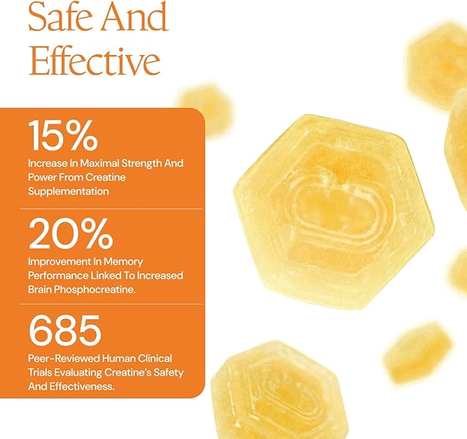 Create Creatine Monohydrate Gummies for Men &amp Women Boost Focus Strength and Endurance Anti-Melting Formula Vegan Gluten-Free Non-GMO 1.5g of Creatine per Gummy (Orange)