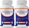 Vitamatic Acidophilus Bifidus 25 Billion DR Capsule - 60 Count - Digestive Support - Made with Prebiotic Inulin Fiber - 2 Pack (120 Count)