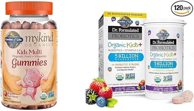Garden of Life Organics Kids Gummy Vitamins - Fruit - Certified Organic Non-GMO &amp Vegan &amp Dr. Formulated Probiotics Organic Kids+ Plus Vitamin C &amp D - Berry Cherry