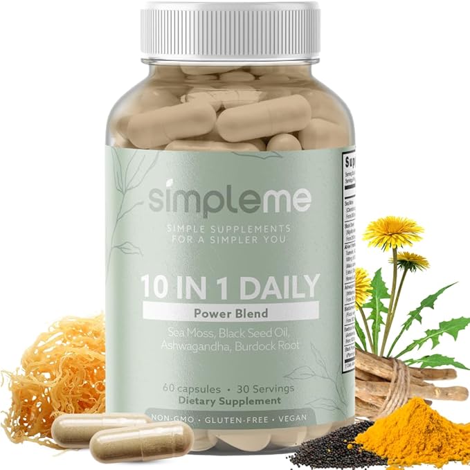 Burdock Root Organic and Bladderwrack 10 in 1 Immunity Booster Power Blend with Irish Sea Moss Ashwagandha and Black Seed Supplement for Men and Women Seamoss Pills Herbal Vegan - 60 Capsules