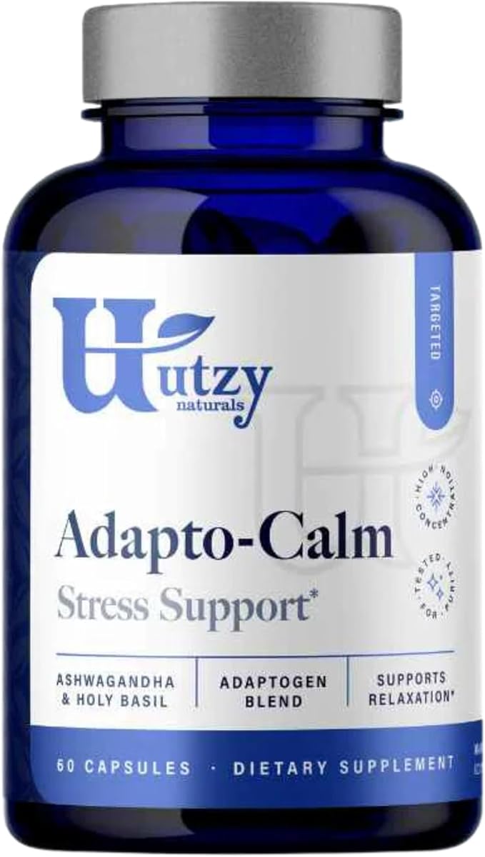 Utzy Naturals Adapto-Calm | Stress Support Formula | with Ashwagandha Tulsi Holy Basil and Passionflower | 60 Capsules