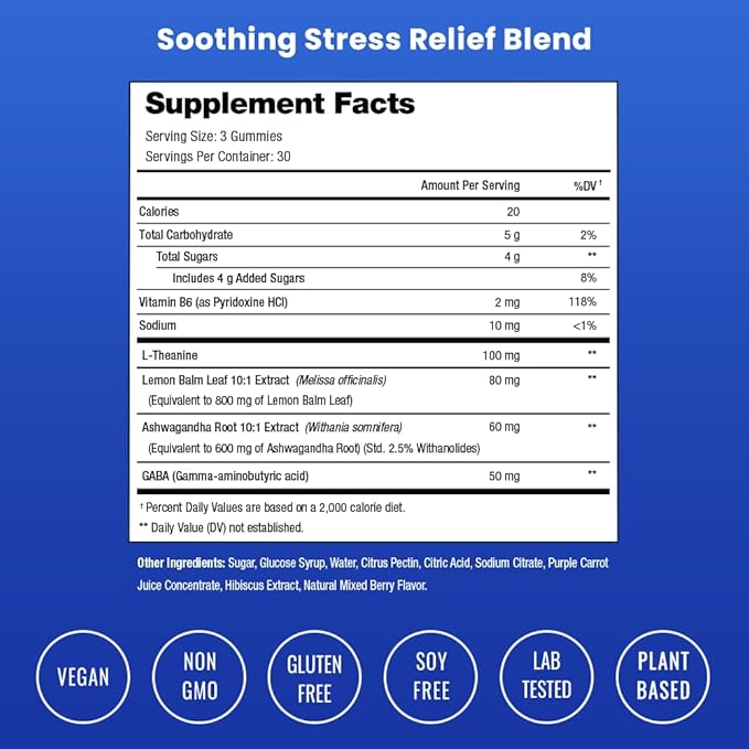 NutraChamps Calm Gummies Stress Gummies Supplement with Ashwagandha L-Theanine GABA Vitamin B6 &amp Lemon Balm 90 Gummies (Pack of 2)