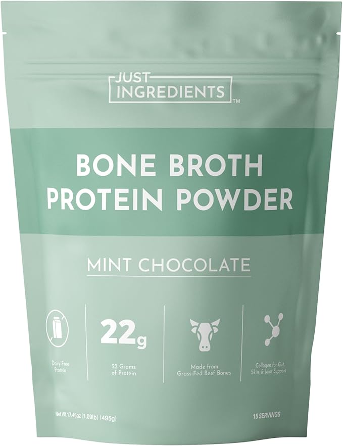Bone Broth Protein Powder – Mint Chocolate | 15 Servings | 21g Grass-Fed Protein per Serving | Dairy-Free | Collagen for Gut Skin &amp Joint Support | Made with Real Food Ingredients