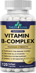 Vitamin B-Complex + CoQ10 + Vitamin C - Max Strength Supplement for Energy Metabolism Support 2 Month Supply 120 Softgels