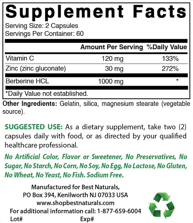 Best Naturals Berberine Plus 1000mg &amp Alpha Lipoic Acid 600 mg