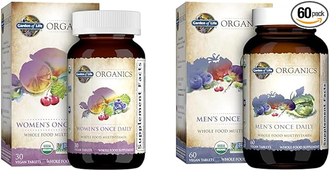 Garden of Life Organics 30 Tablets Women's Once Daily Whole Food Multi with 60 Tablets Men's Once Daily Multivitamin