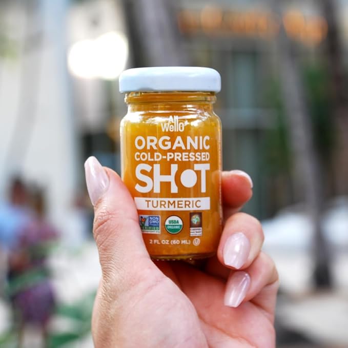 ALLWELLO Cold-Pressed Turmeric Shot 60 mL USDA Organic Immune Booster with Natu-RAL (12 PK Turmeric)