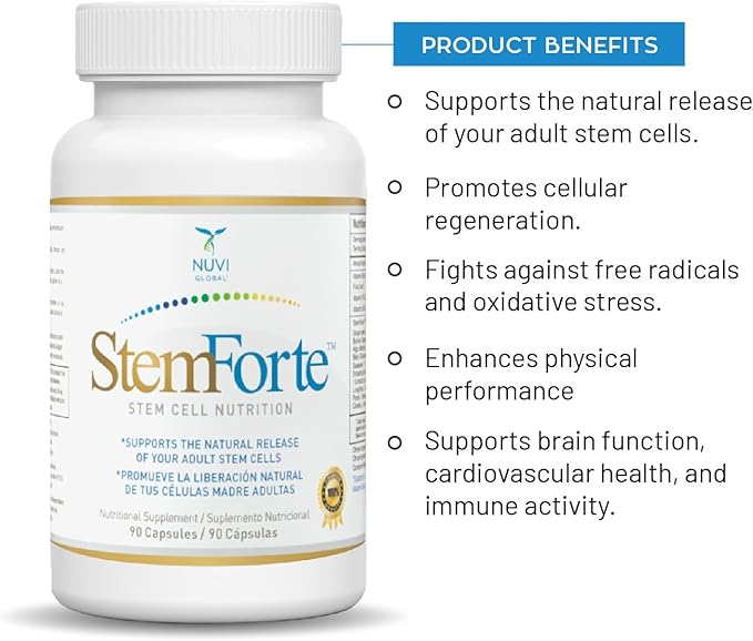 NuVi Global Stemforte Stem Cell Supplements | Anti Aging Supplement Stem Cell Nutrition to Promote Cellular Regeneration and Repair Regenerate Old &amp Damage Cells | 90 Capsules for Men and Women