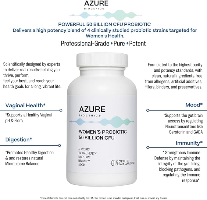 Probiotics for Women 50 Billion CFU 5 Lactobacillus Strains Digestion Vaginal Immune &amp Mood Health Support* Non-GMO Gluten-Free 60 Caps