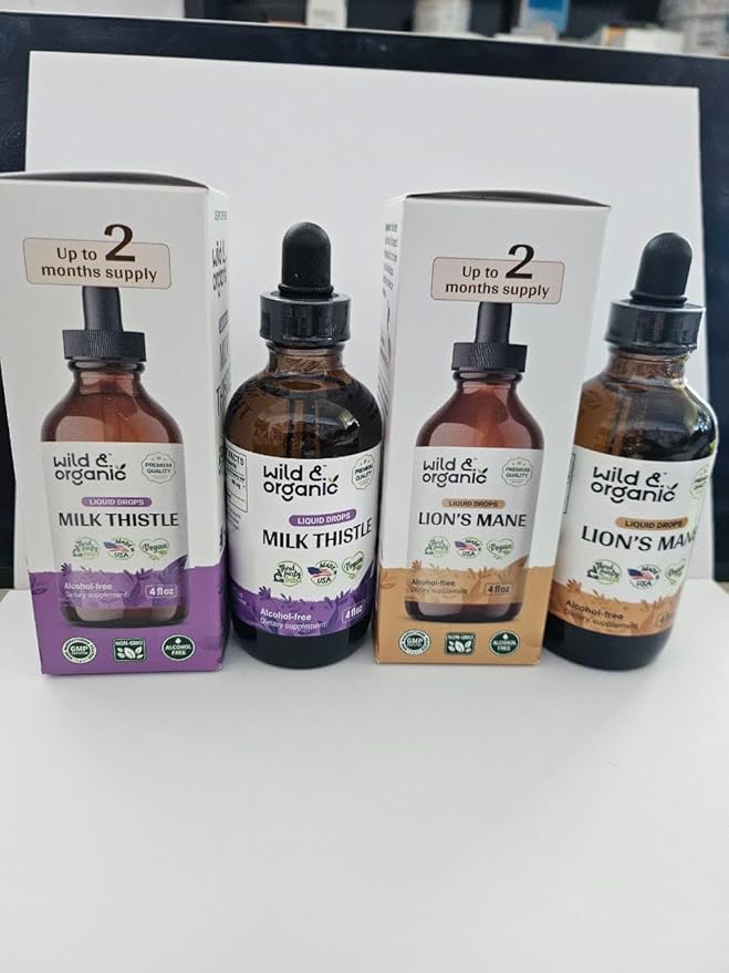 Wild &amp Organic Milk Thistle Tincture 4 fl oz &amp Lion's Mane Tincture 4 fl oz