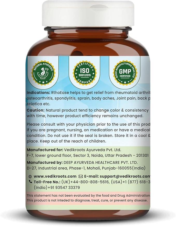 RthoEase | Natural Ayurvedic Herbal Supplement | Used to Support Joint Wellness Flexibility &amp Good Health for Adults| 60 Capsules (Pack of 1)