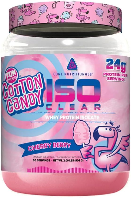 Core Nutritionals Iso Clear Whey Protein Isolate | Low Calorie Carb &amp Fat | Lactose Free &amp Easy to Digest | 24g Protein Zero Sugar | 2 Pound (Fun Sweets Cherry Berry)