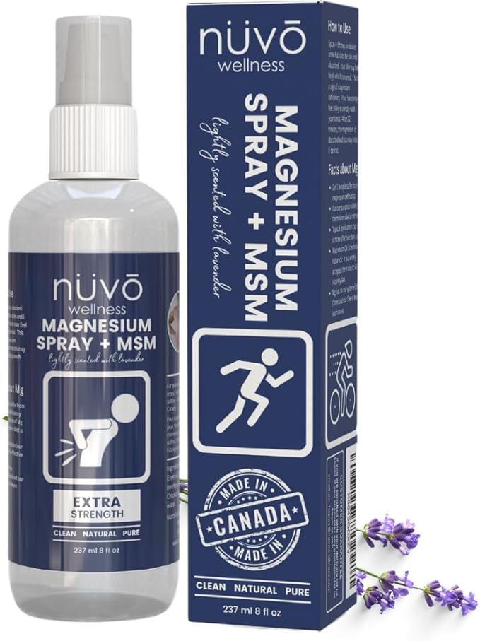 Magnesium Oil Spray with MSM – Extra Strength – 32mg per Spray – Light Lavender Scent – Product of Canada – 237 ml