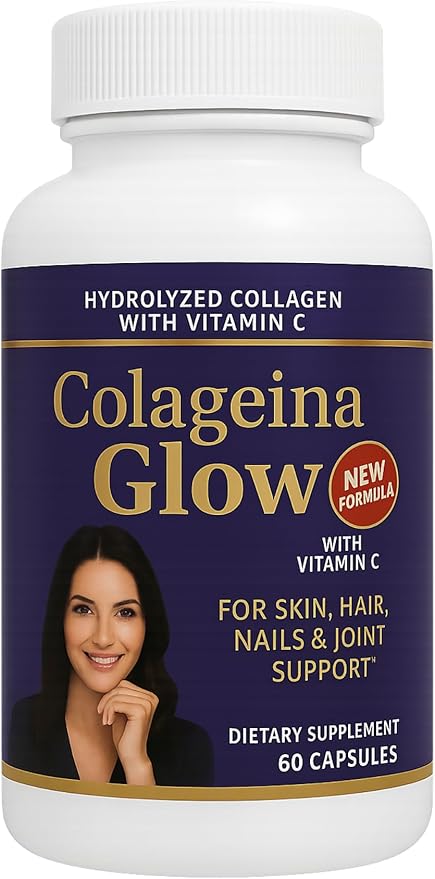 Hydrolyzed Collagen with Vitamin C – Colageina Glow Pack of 3 | 180 Capsules Total | 1000 mg Each | Beauty Routine Supplement for Hair Nails Skin &amp Joint Care – Dietary Formula