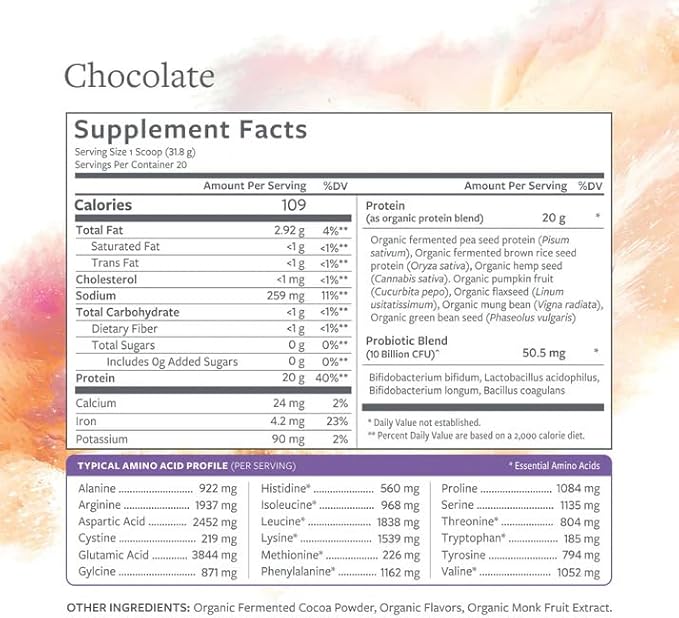 Plant Based Protein Powder for Optimal Gut Health Probiotic Protein Shake with Fermented Plant Proteins Vegan Dairy &amp Stevia-Free Chocolate