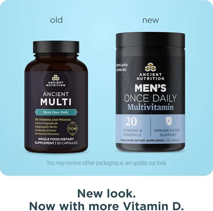 Ancient Nutrition Multivitamin for Men Multi Men's Once Daily Vitamin Supplement Methylated Vitamin A B K2 Magnesium Supports Immune System 30 Ct
