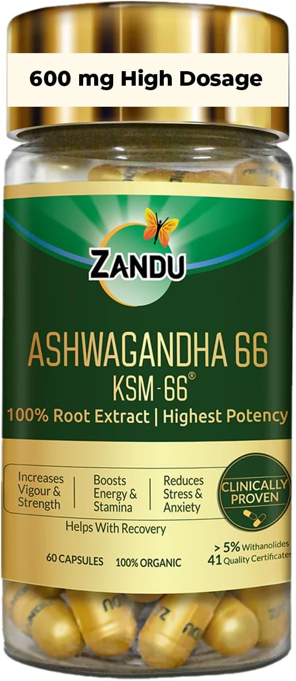 Zandu Ashwagandha 66 (KSM-66®) (600 mg) Clinically Proven 100% Root Extract for Maximum Potency