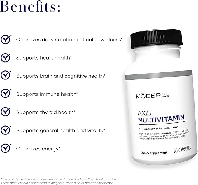 Modere Axis Multivitamin Supplement - Daily Essential Vitamins &amp Minerals for Overall Health and Wellness Support for Adults Immune - 90 Capsules
