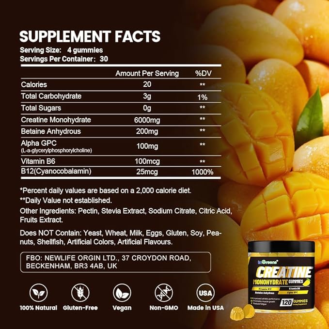 Creatine Monohydrate Gummies 6g for Men &amp Women Potent Creatine Supplement Chewables Creatine for Energy Boost Increase Strength and Build Muscle Gluten-Free Sugar Free120 Count