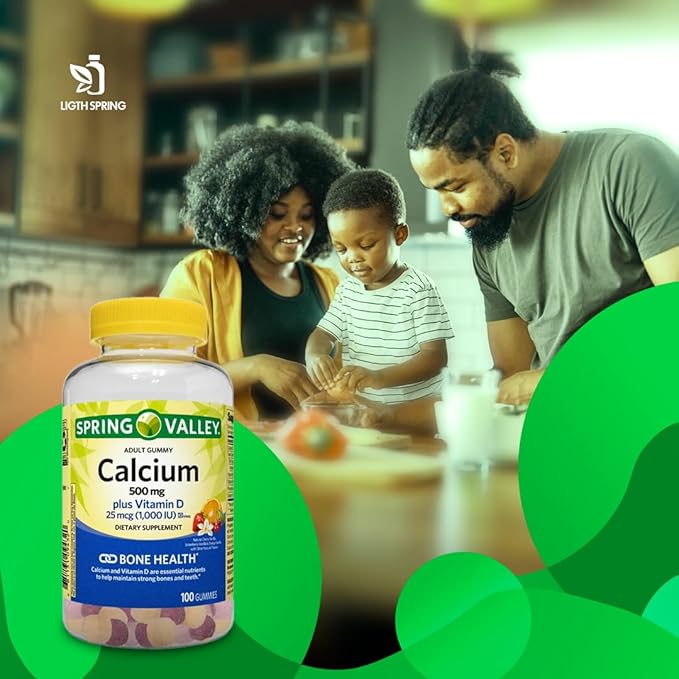 Calcium Plus Vitamin D Adult Gummies 500 mcg 1000 IU Assorted Flavors 100 Ct (3 Pack) Bundle with Exclusive Vitamins &amp Minerals - A to Z - Better Ligth&ampSpring Guide (4 Items)