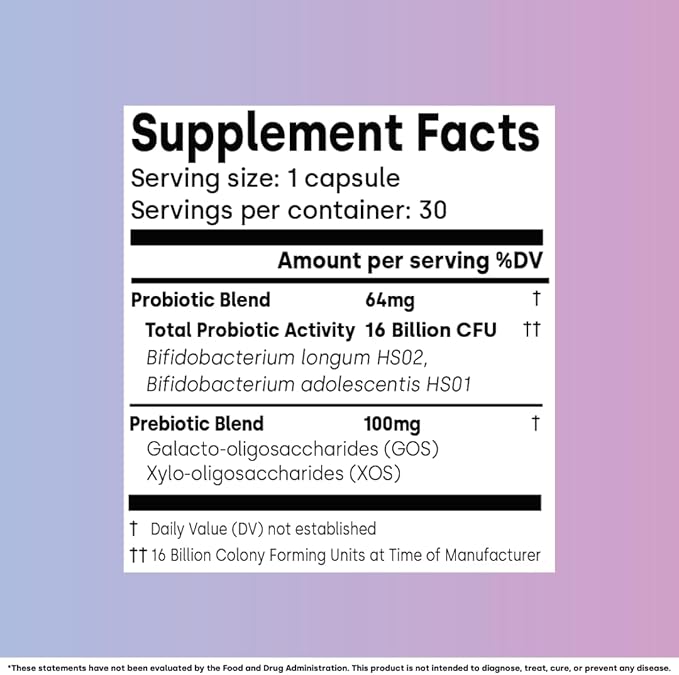 Human Strain Bifidobacterium Longum Probiotic | Gut-Brain Axis Support for Stress Resilience Mood Balance &amp Sleep | Clinically Studied Synbiotic | 30ct (30 Day Supply)