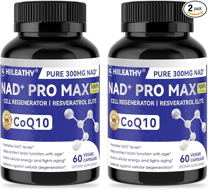 NAD+ Supplement for Men and Women with Resveratrol and CoQ10 Promotes Cell Regeneration and Anti-Aging American-Made NAD+ 60 Capsules(2 Pack)