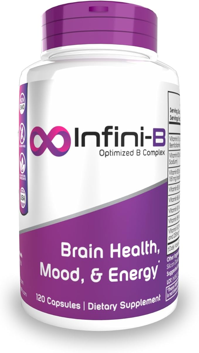 Nootropics Depot Infini-B Advanced B-Complex | Optimal Absorption &amp Bio-Availability | Enhanced Cognitive &amp Metabolic Support | 120 Capsules