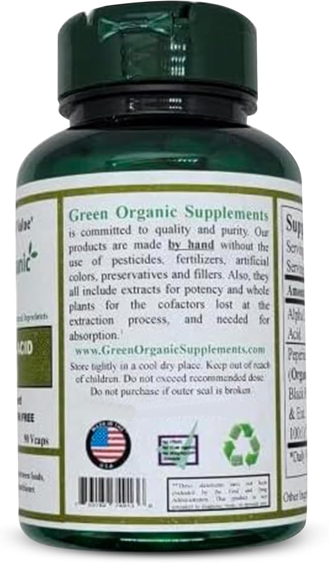 Green Organic Supplements' Alpha Lipoic Acid Complex ALA 90 VCaps Alpha Lipoic Acid Capsules (Pack of 3)